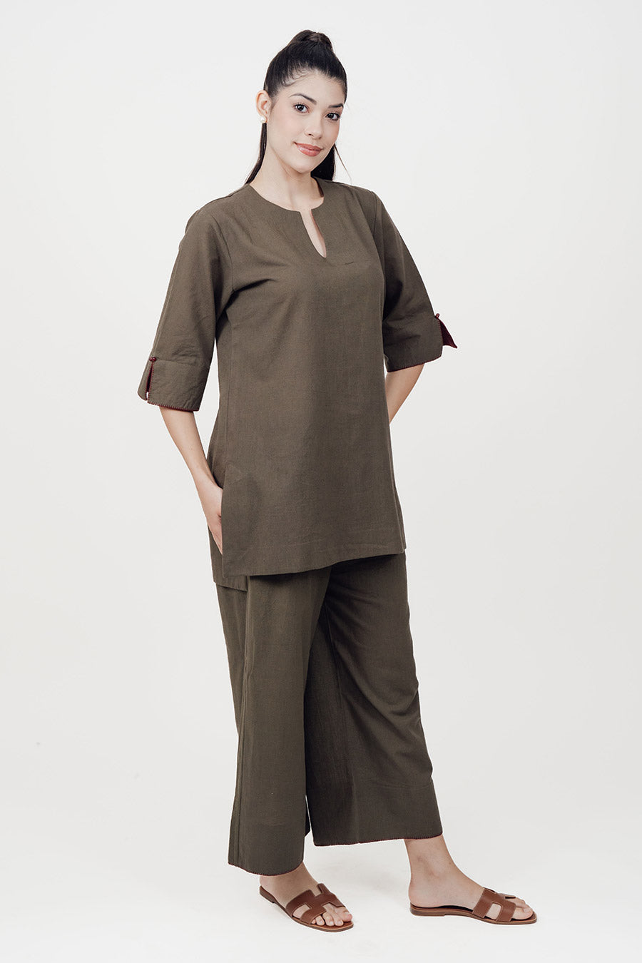 Ziya Olive Cotton Linen Co-Ord Set