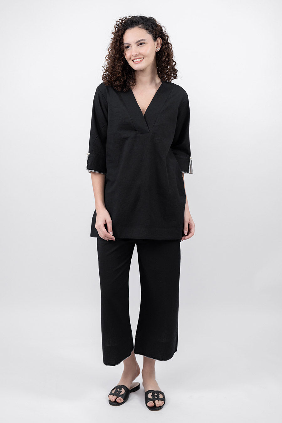 Ziya Black Cotton Linen Co-Ord Set