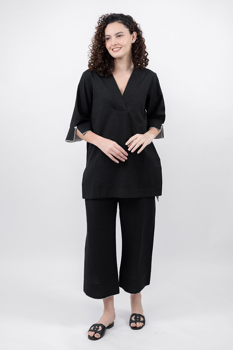 Ziya Black Cotton Linen Co-Ord Set