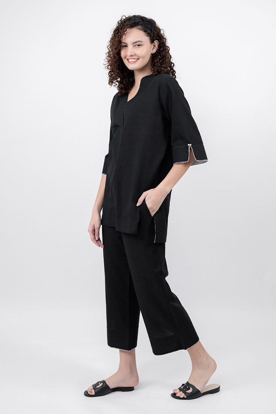 Ziya Black Cotton Linen Co-Ord Set