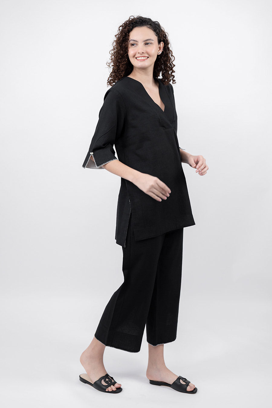 Ziya Black Cotton Linen Co-Ord Set