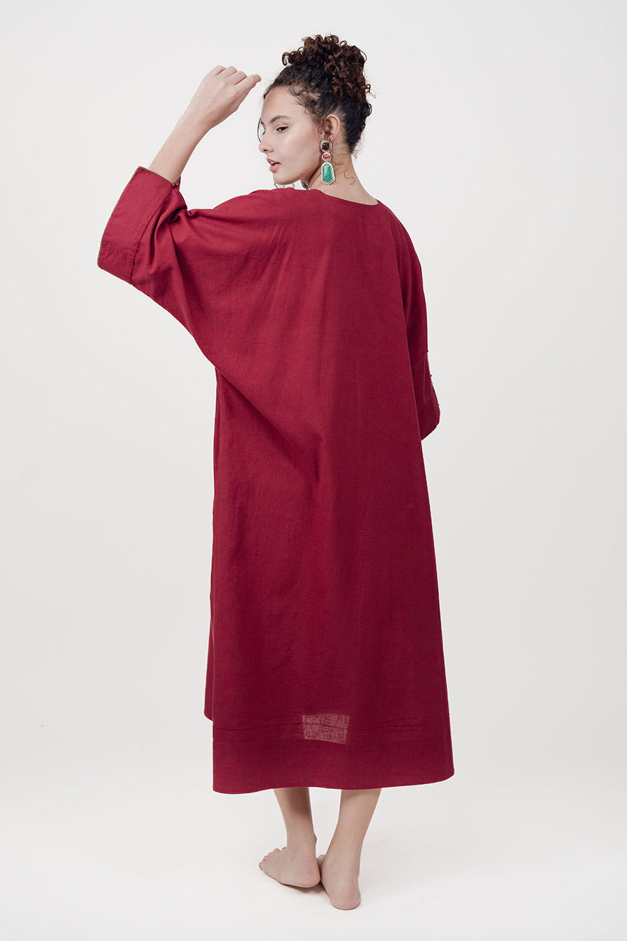 Pravaah Marron Cotton Linen Kaftan