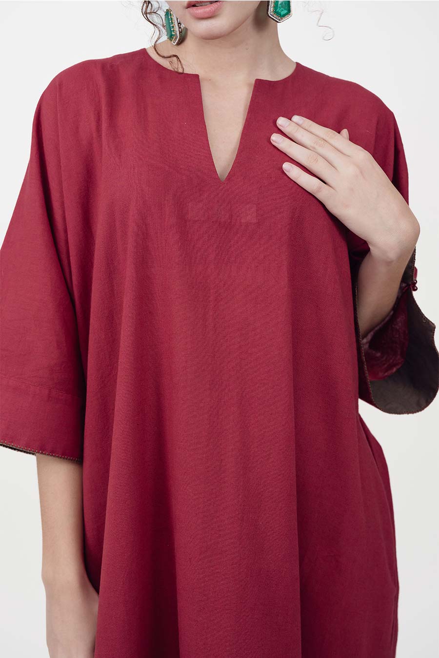 Pravaah Marron Cotton Linen Kaftan