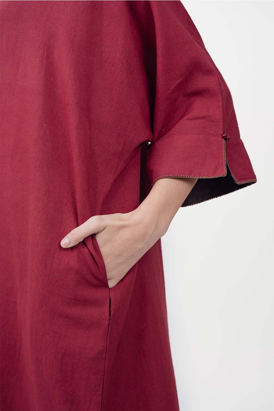 Pravaah Marron Cotton Linen Kaftan