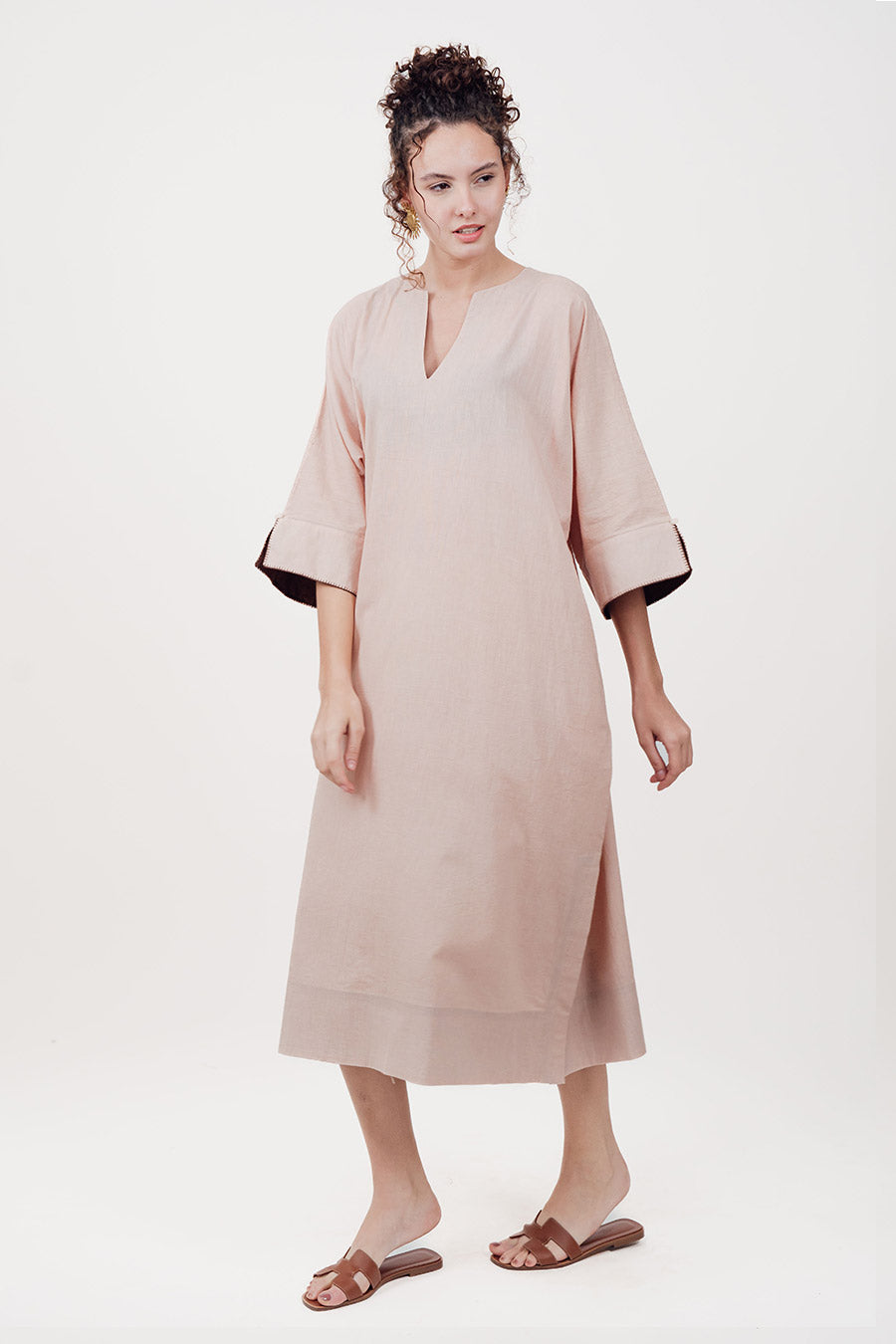 Pravaah Champagne Cotton Linen Kaftan