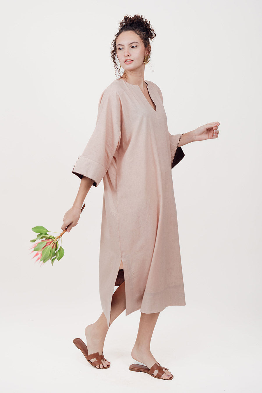 Pravaah Champagne Cotton Linen Kaftan