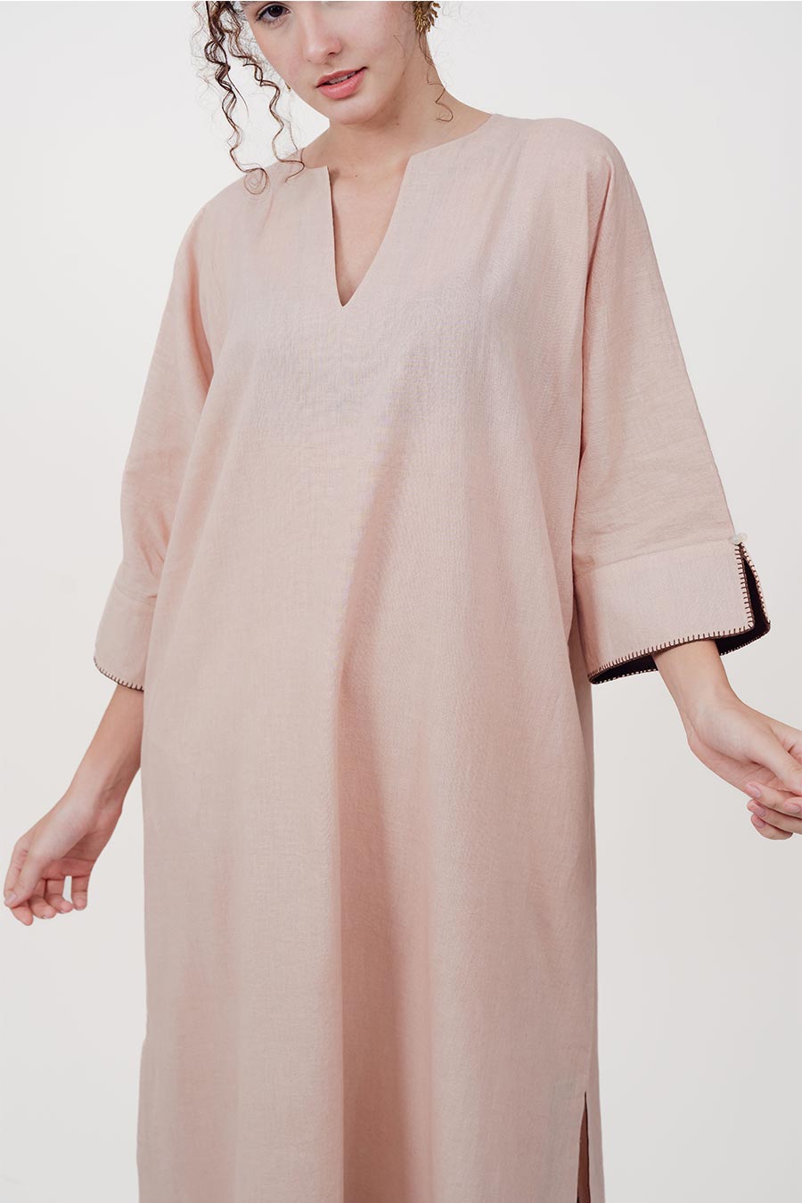 Pravaah Champagne Cotton Linen Kaftan
