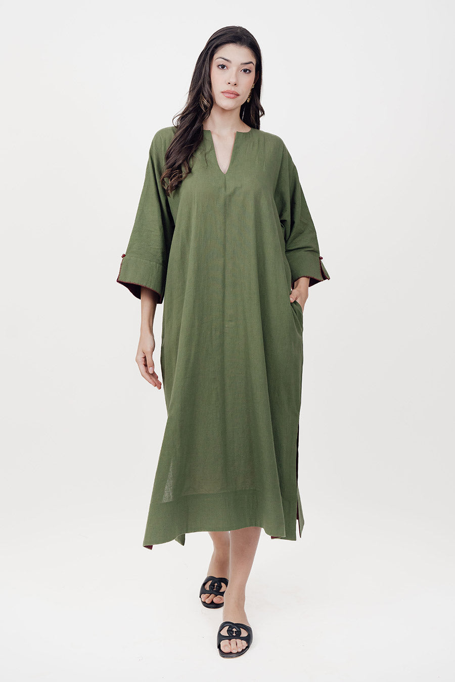 Pravaah Green Cotton Linen Kaftan