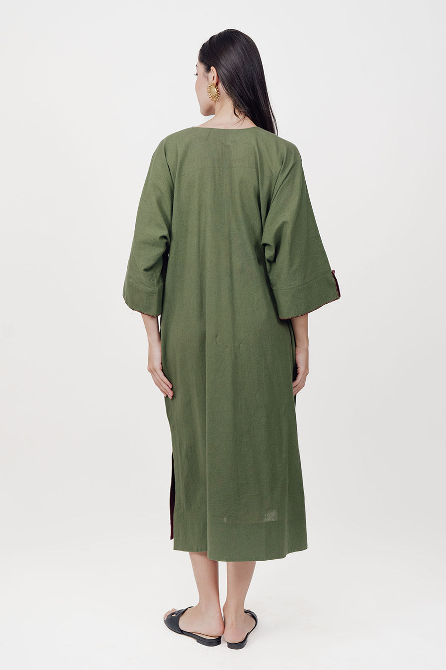 Pravaah Green Cotton Linen Kaftan