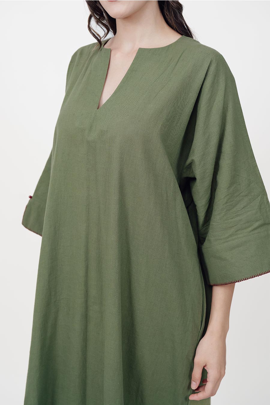 Pravaah Green Cotton Linen Kaftan