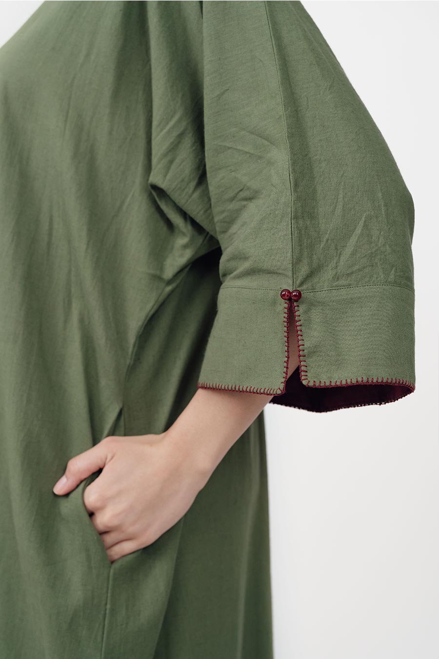 Pravaah Green Cotton Linen Kaftan