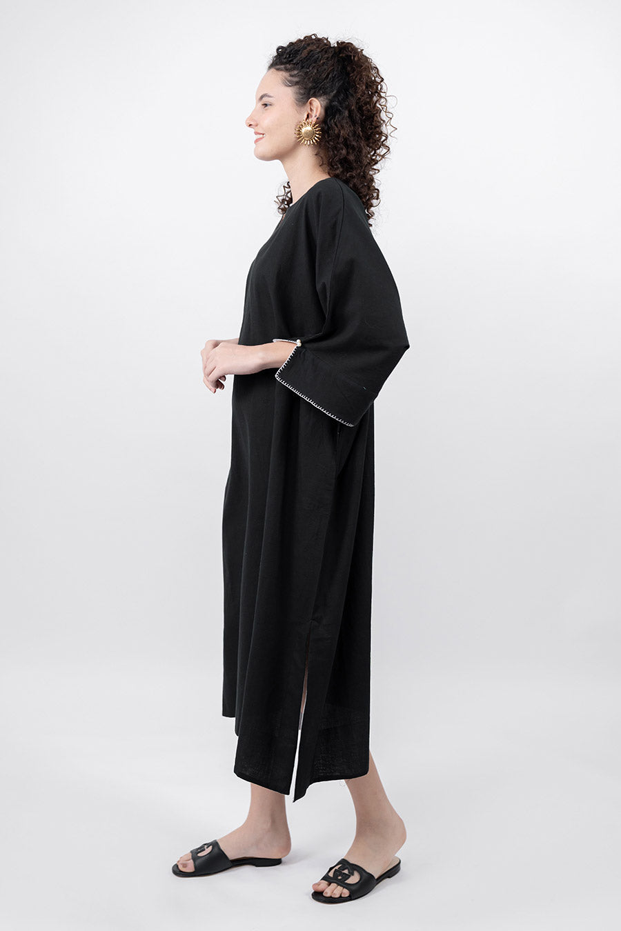Pravaah Black Cotton Linen Kaftan