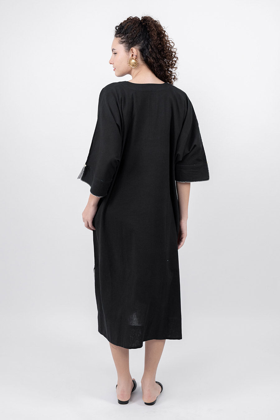 Pravaah Black Cotton Linen Kaftan