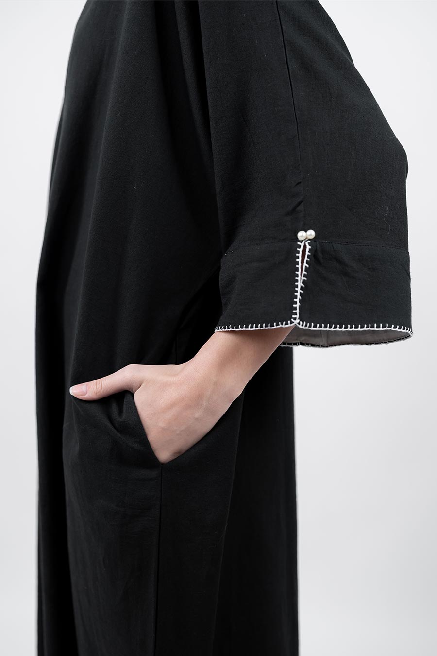 Pravaah Black Cotton Linen Kaftan