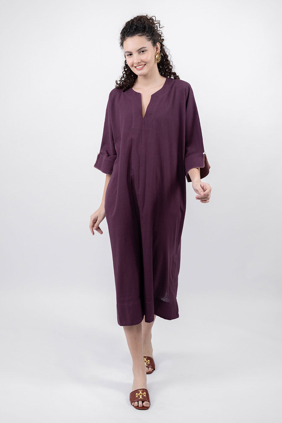 Pravaah Burgundy Cotton Linen Kaftan
