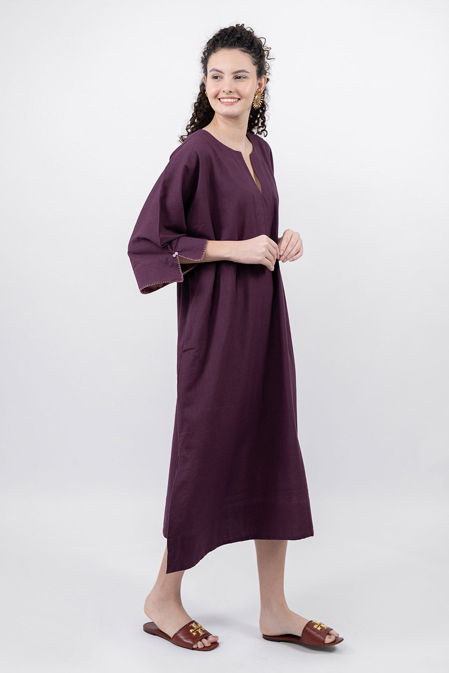 Pravaah Burgundy Cotton Linen Kaftan