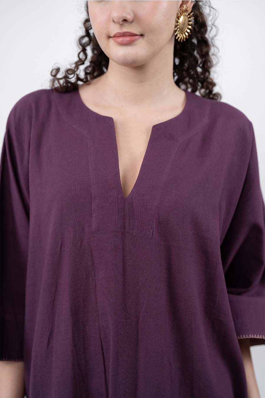 Pravaah Burgundy Cotton Linen Kaftan
