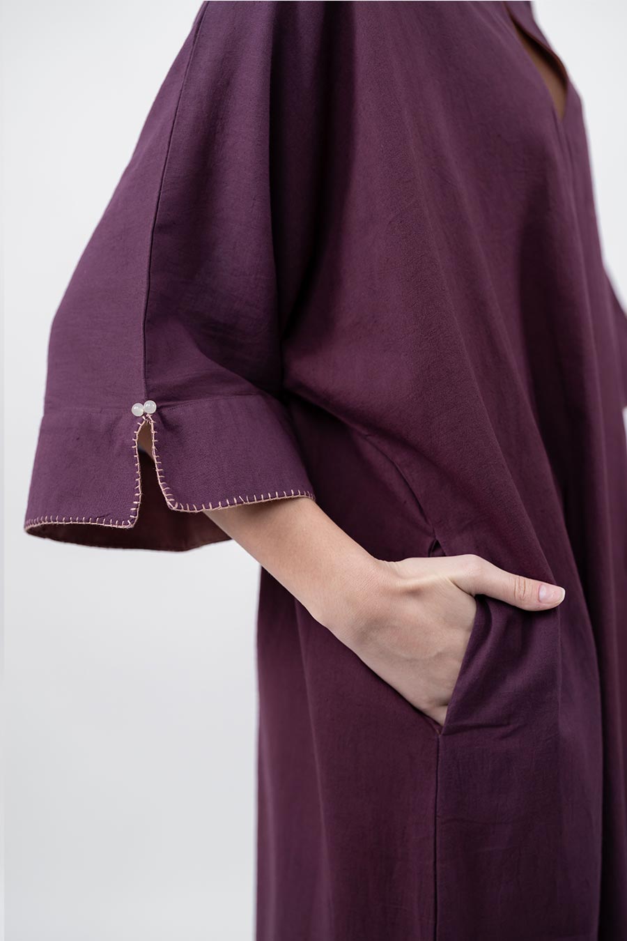 Pravaah Burgundy Cotton Linen Kaftan
