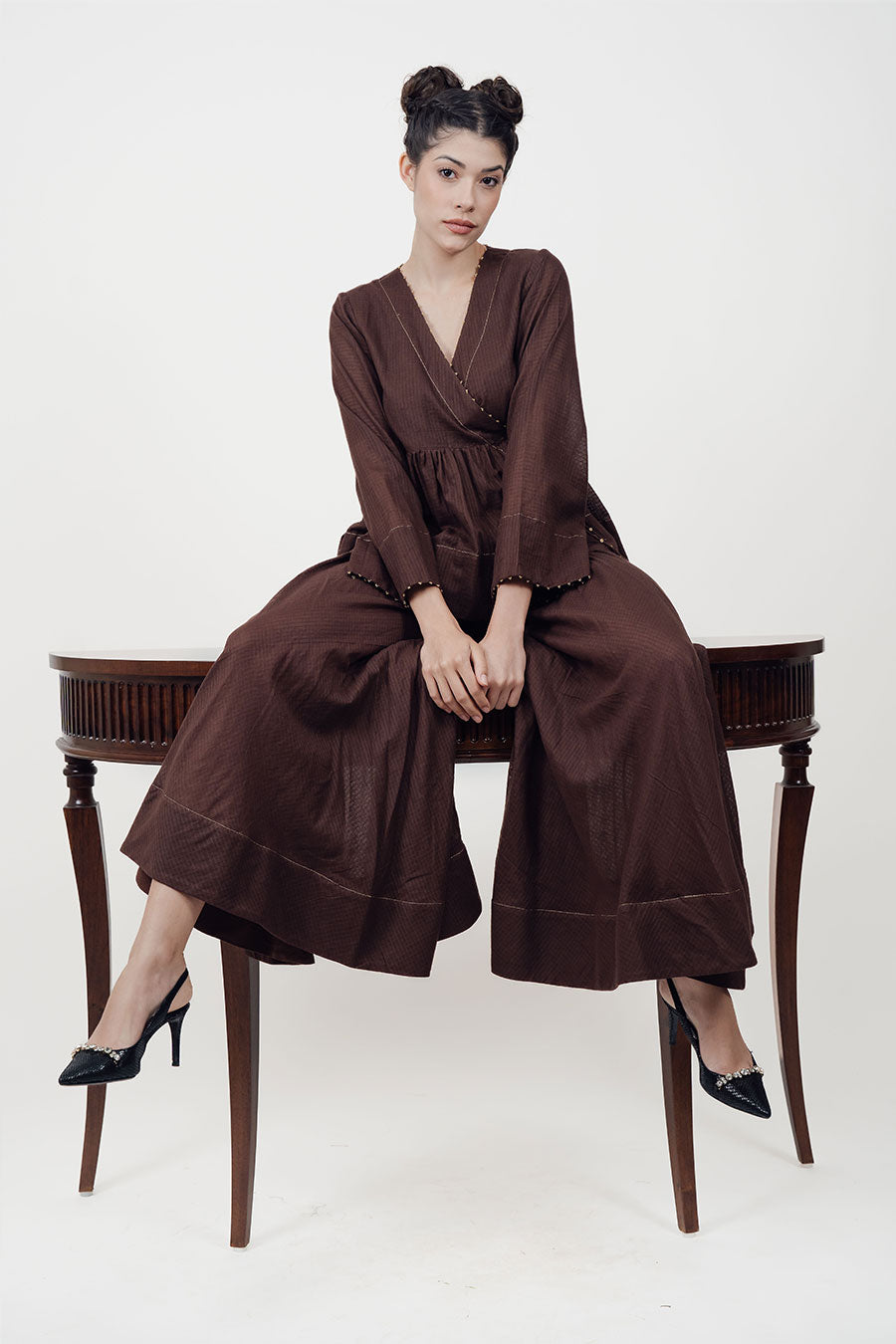 Saaz Brown Embroidered Sharara Set