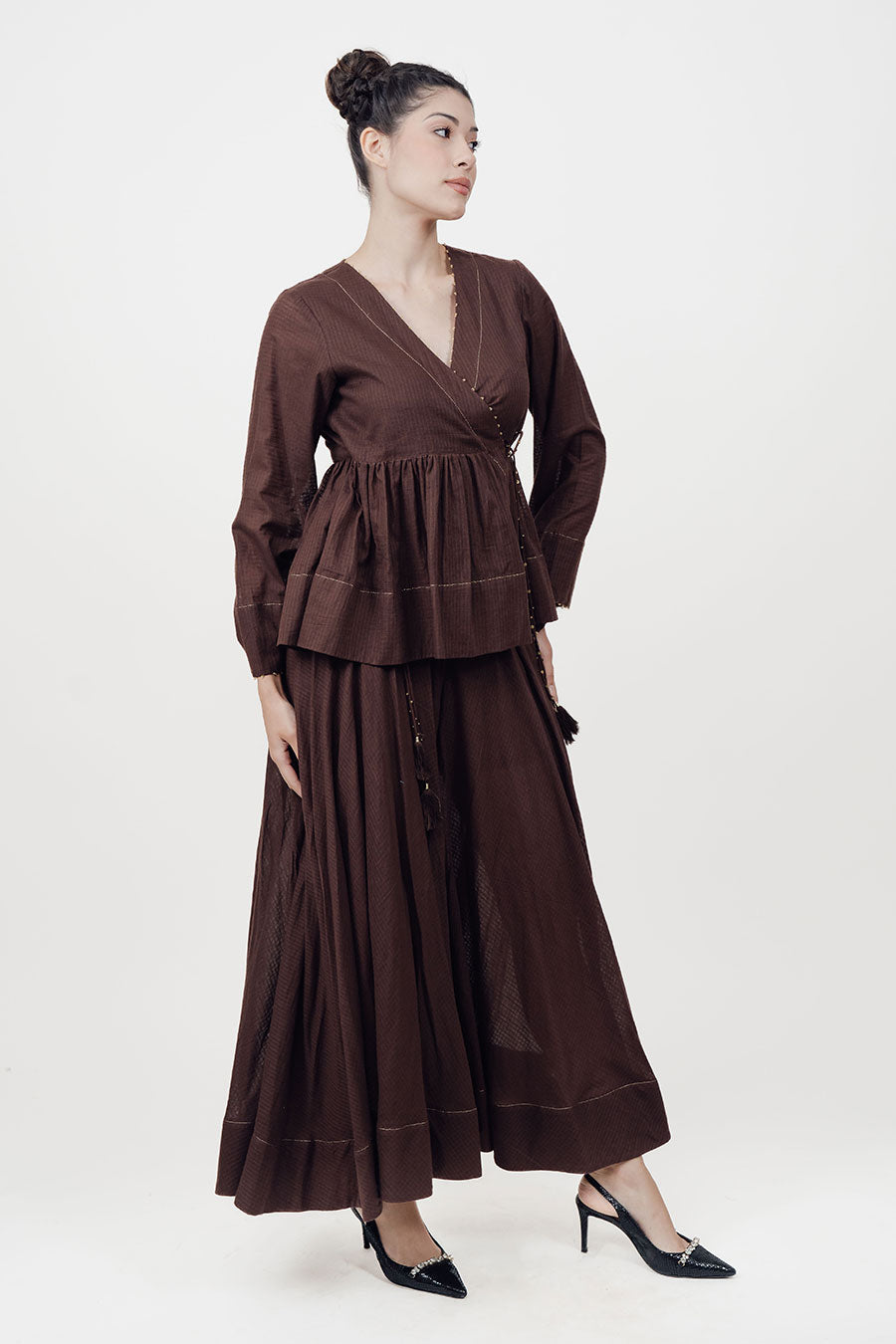 Saaz Brown Embroidered Sharara Set