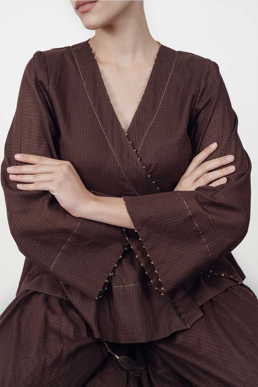 Saaz Brown Embroidered Sharara Set