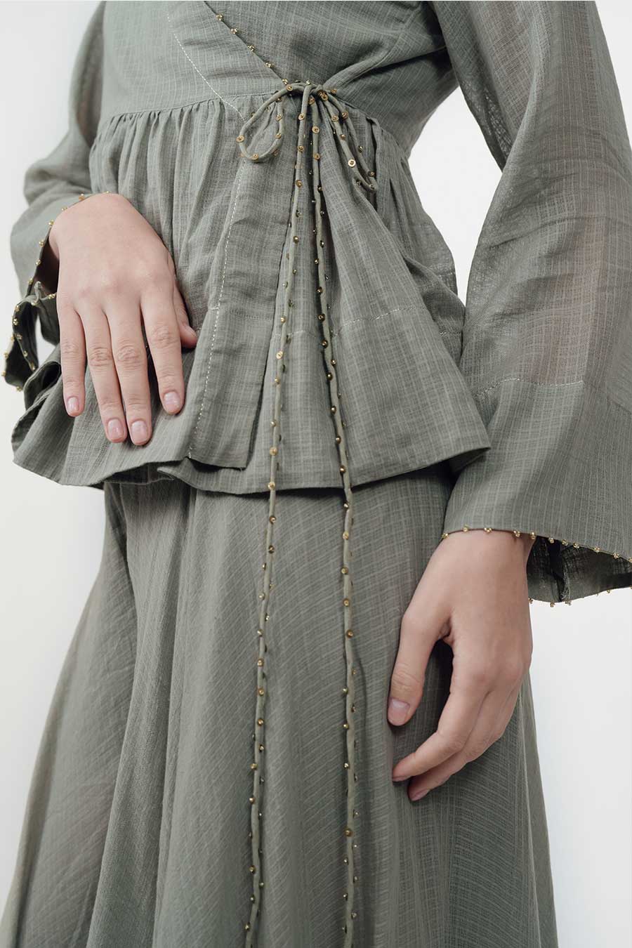 Saaz Grey Embroidered Sharara Set