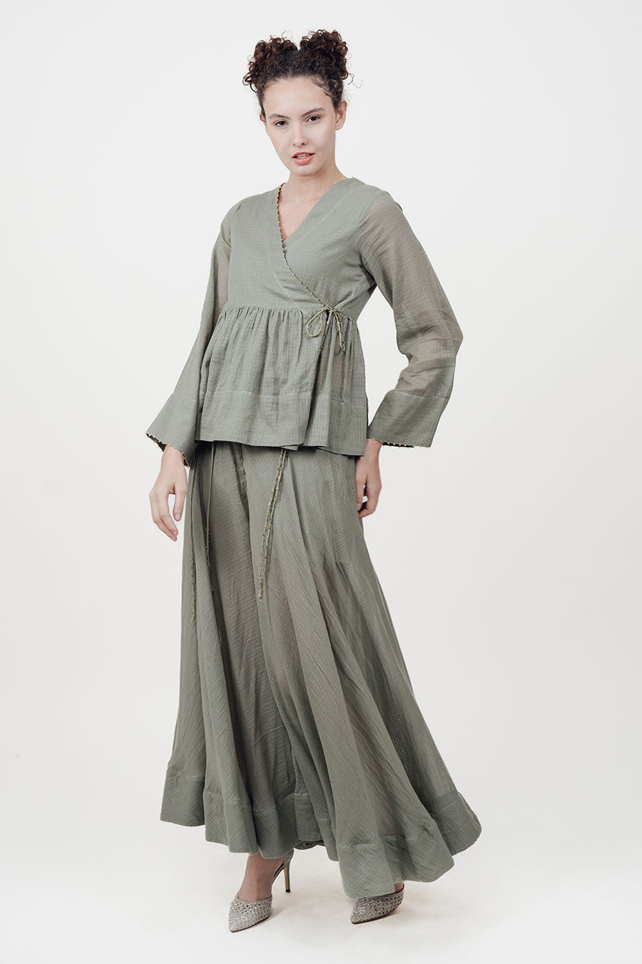 Saaz Grey Embroidered Sharara Set