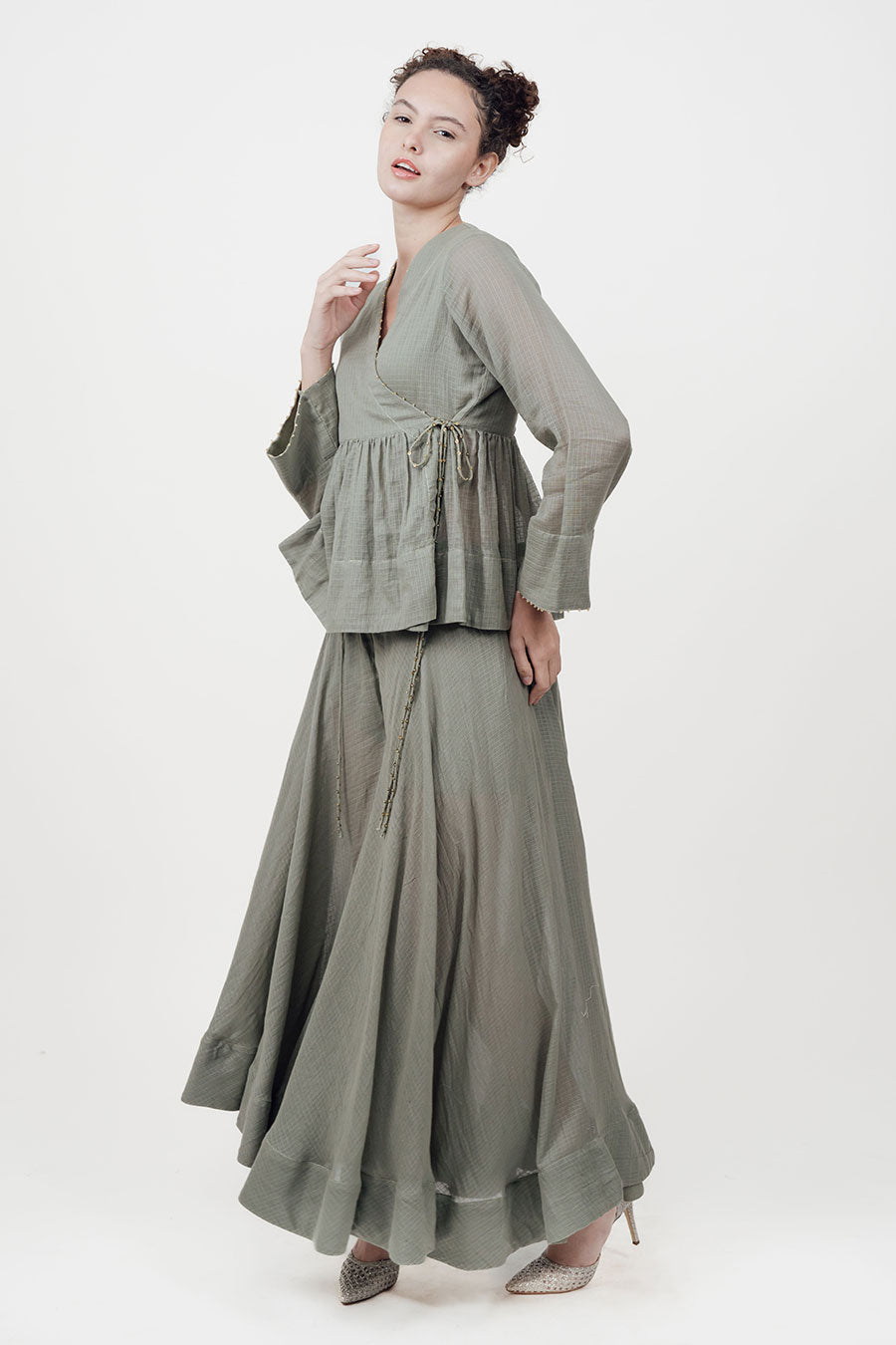 Saaz Grey Embroidered Sharara Set