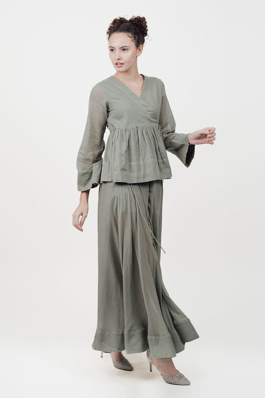 Saaz Grey Embroidered Sharara Set