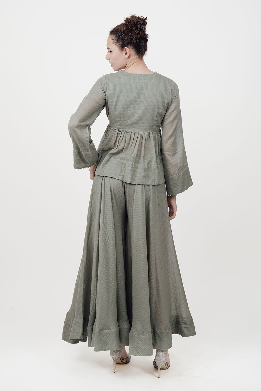 Saaz Grey Embroidered Sharara Set