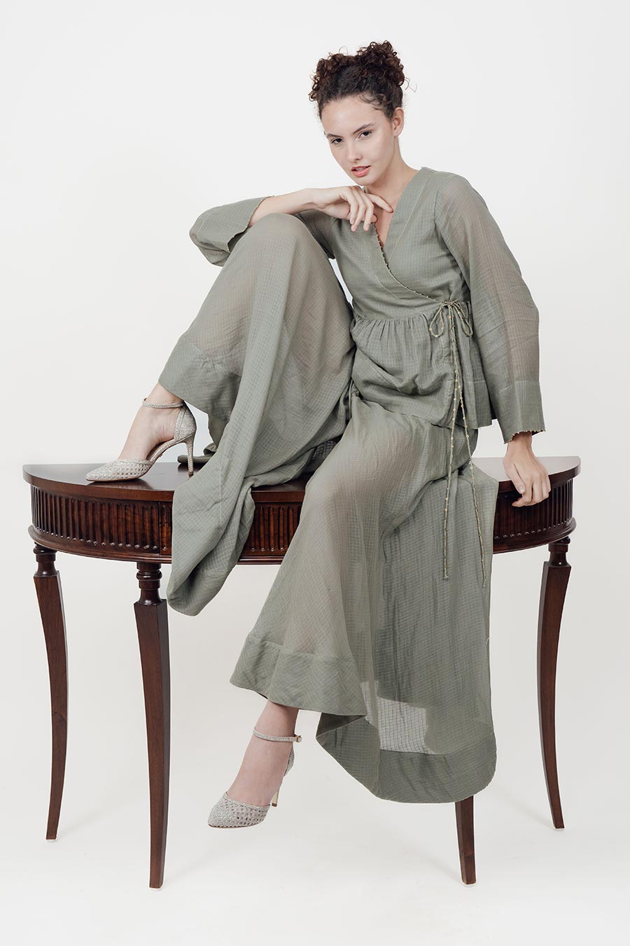 Saaz Grey Embroidered Sharara Set