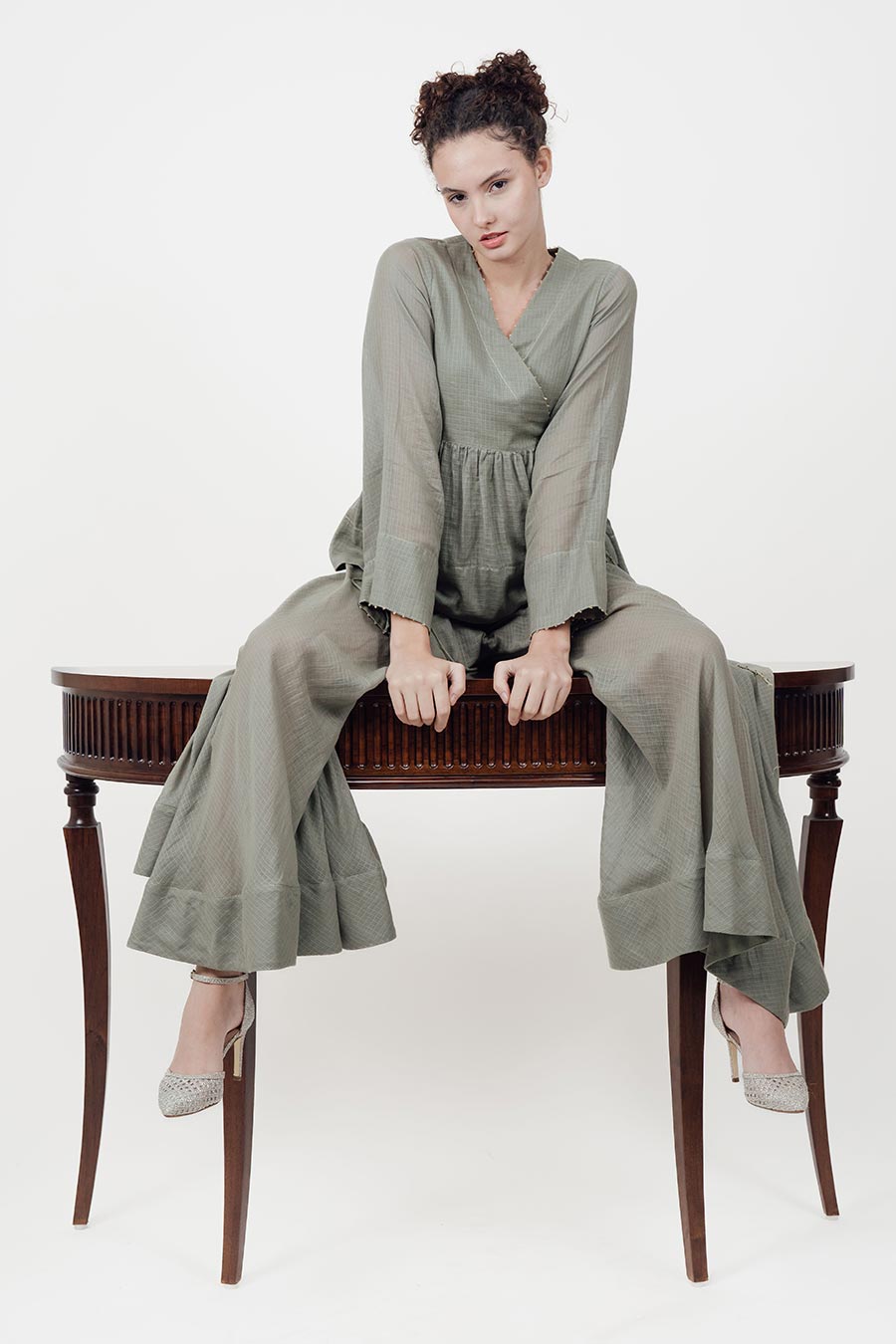 Saaz Grey Embroidered Sharara Set