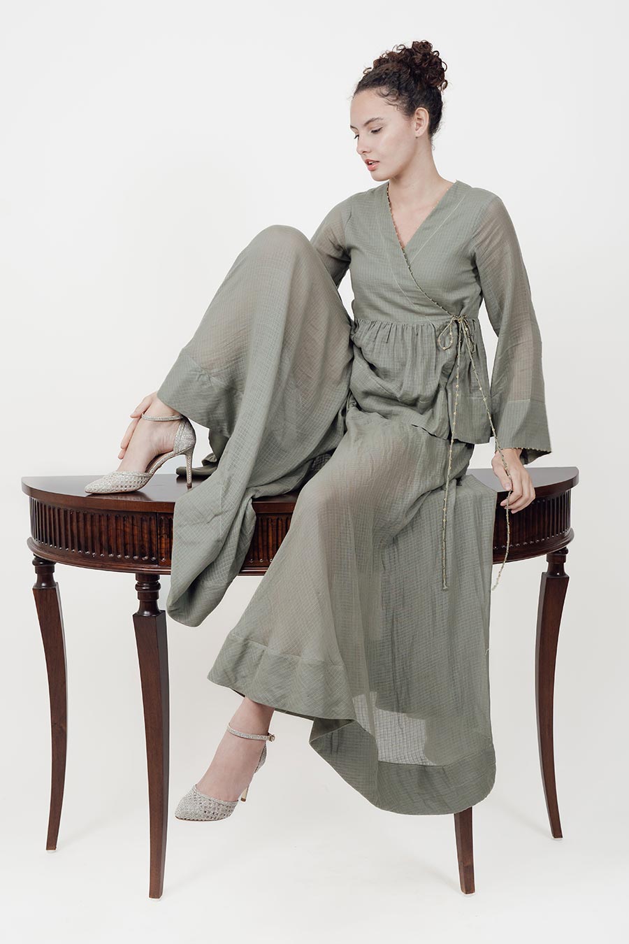 Saaz Grey Embroidered Sharara Set