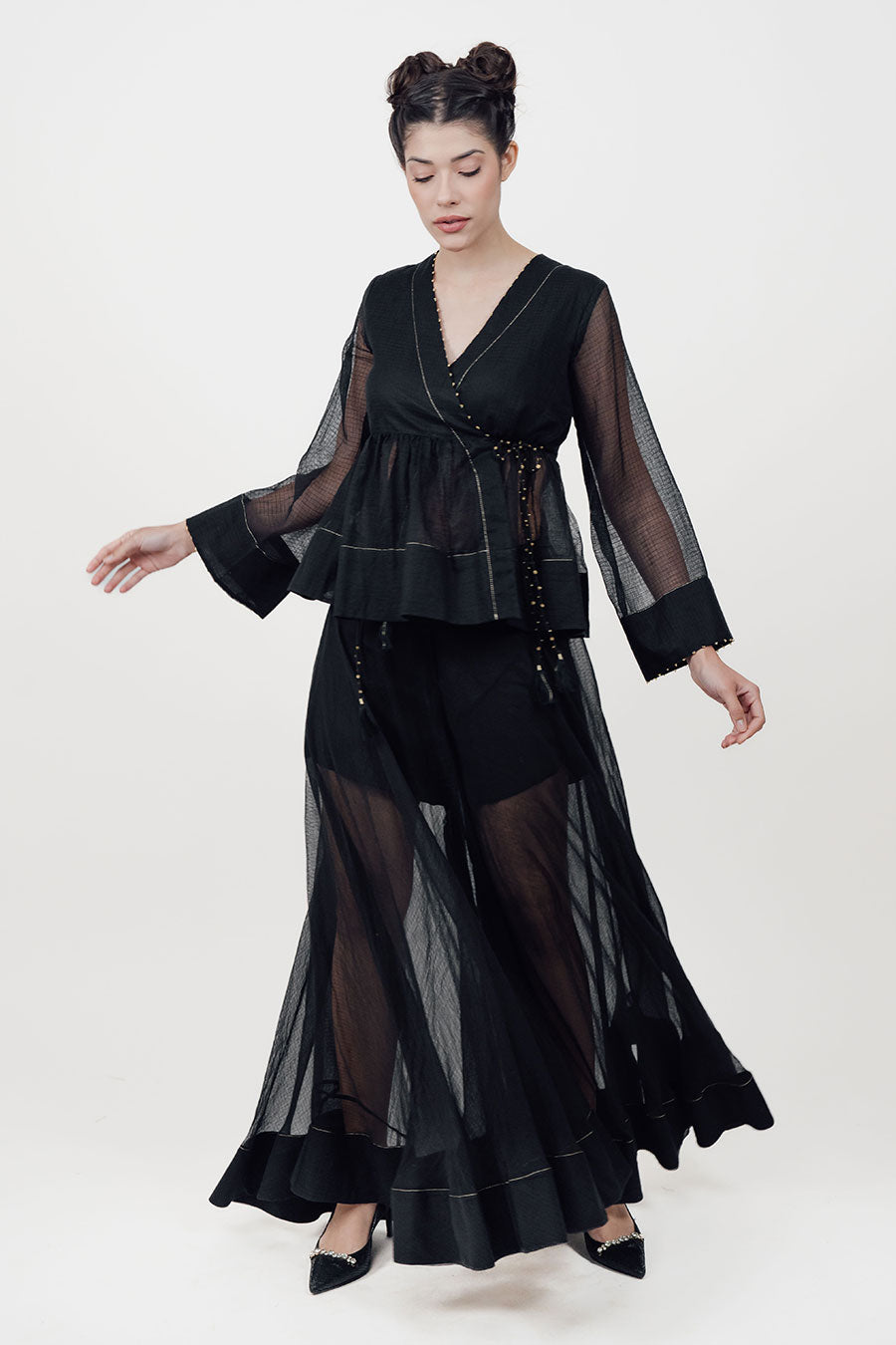 Saaz Black Embroidered Sharara Set