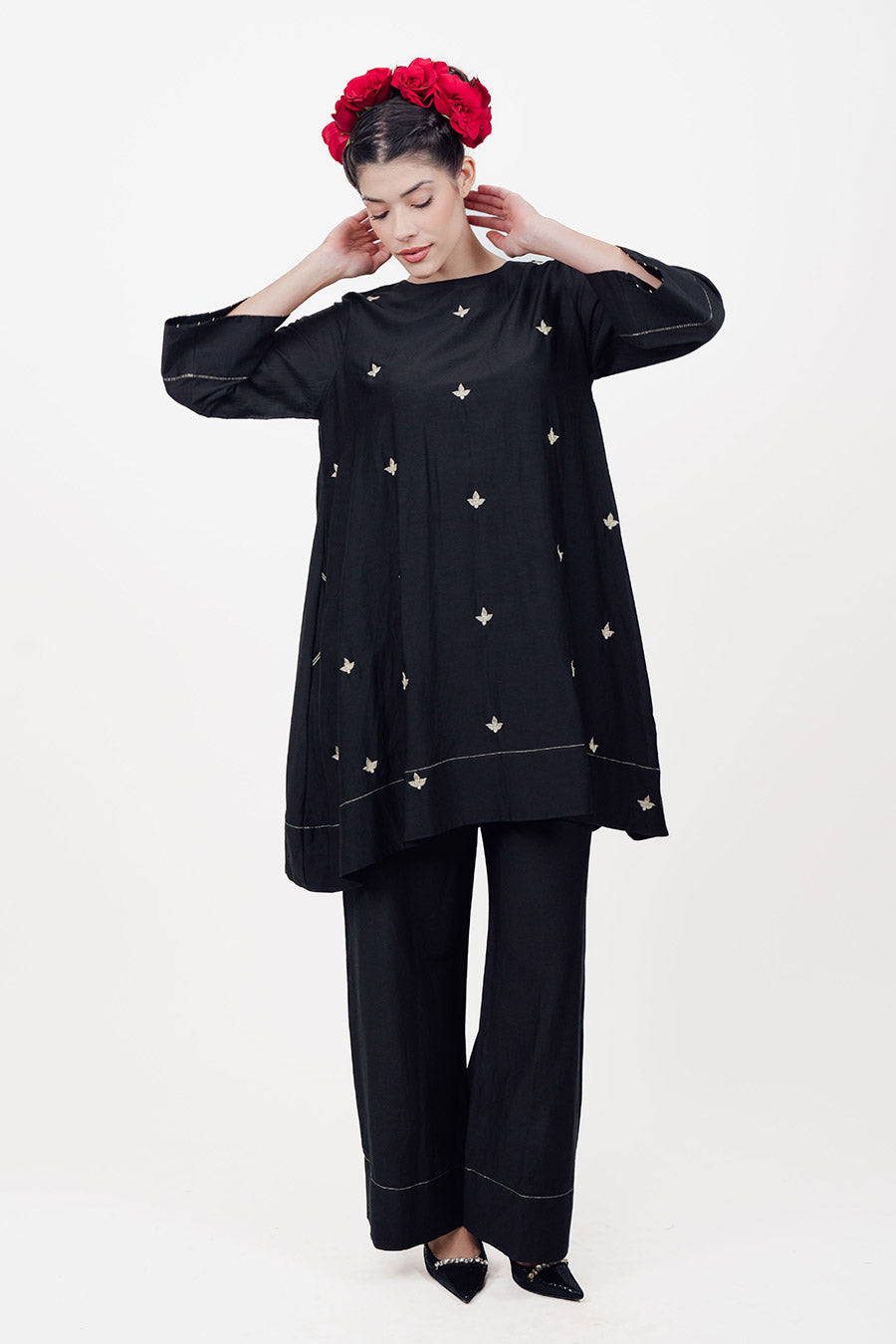 Taara Black Cotton Silk Embroidered Co-Ord Set