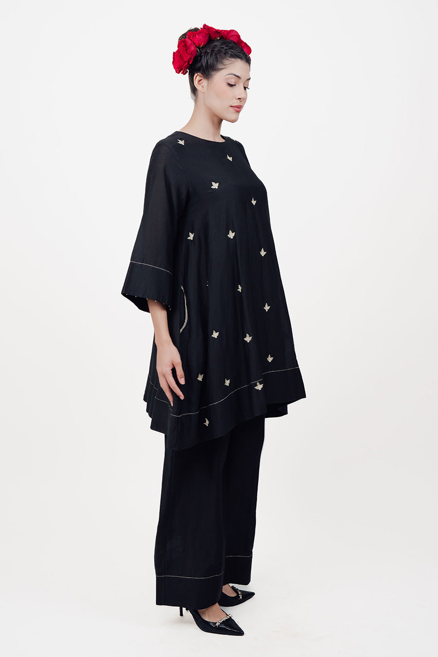 Taara Black Cotton Silk Embroidered Co-Ord Set