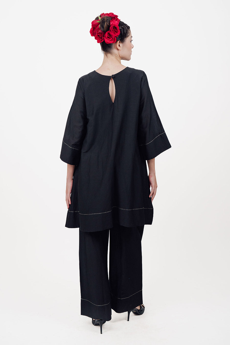 Taara Black Cotton Silk Embroidered Co-Ord Set