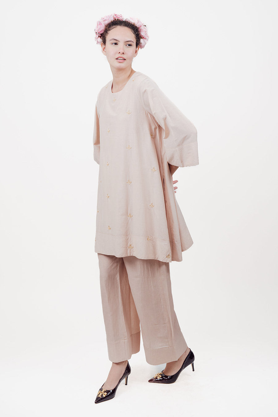 Taara Ivory Bluch Cotton Silk Embroidered Co-Ord Set