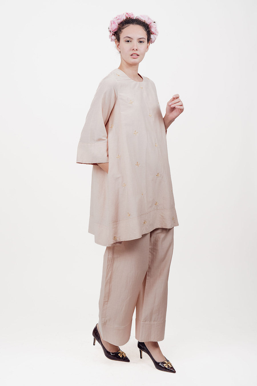 Taara Ivory Bluch Cotton Silk Embroidered Co-Ord Set