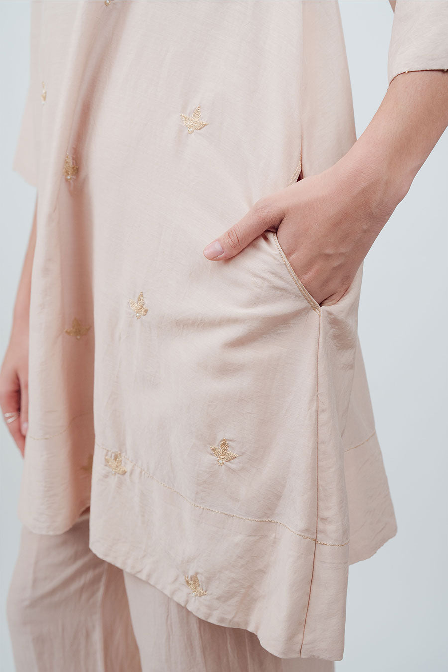 Taara Ivory Bluch Cotton Silk Embroidered Co-Ord Set