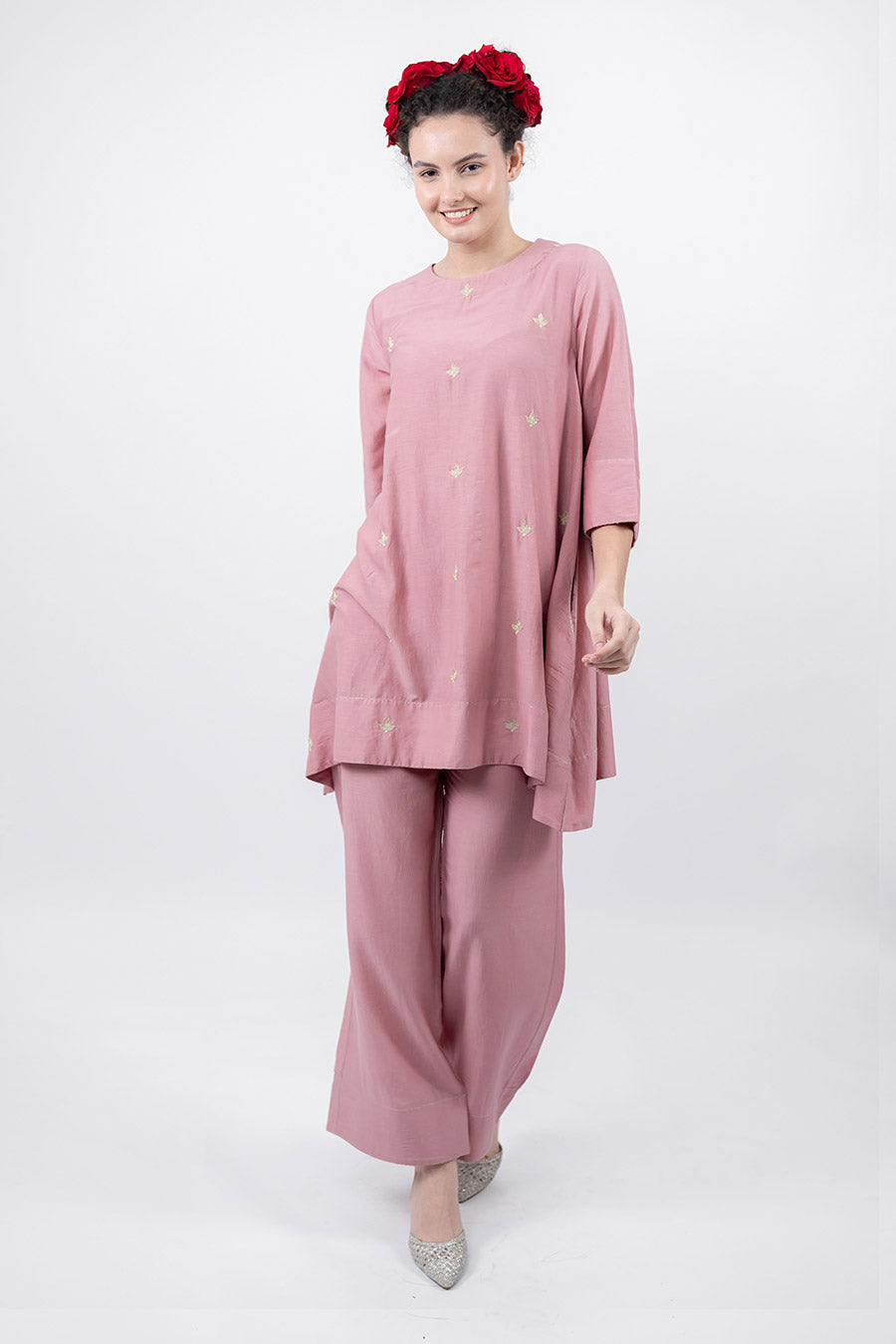Taara Rose Pink Cotton Silk Embroidered Co-Ord Set