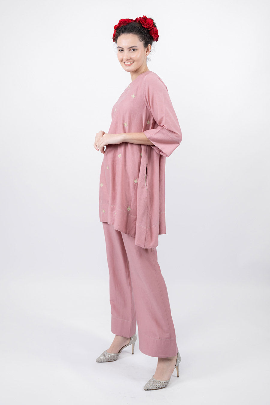 Taara Rose Pink Cotton Silk Embroidered Co-Ord Set