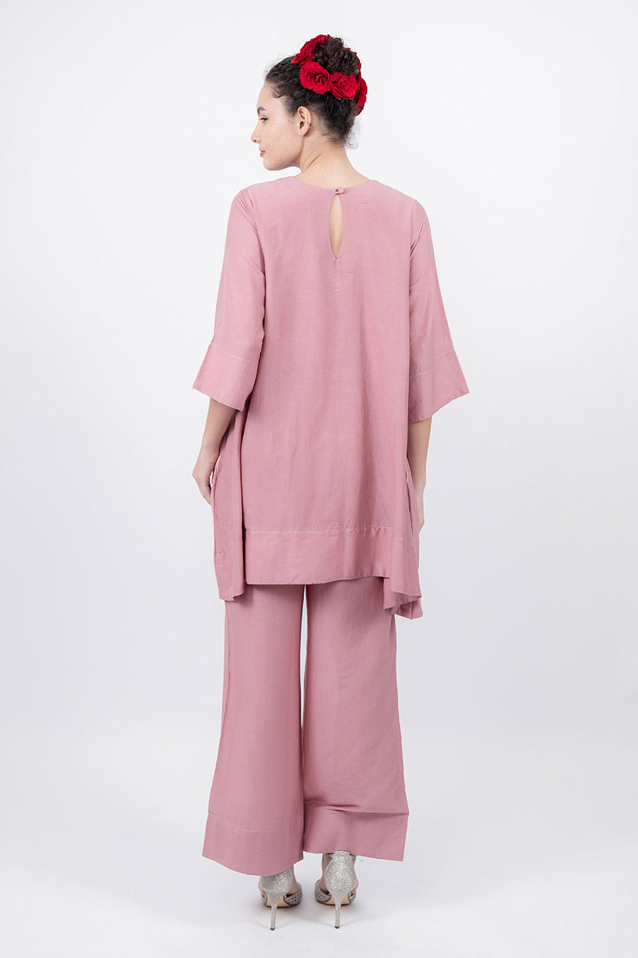 Taara Rose Pink Cotton Silk Embroidered Co-Ord Set