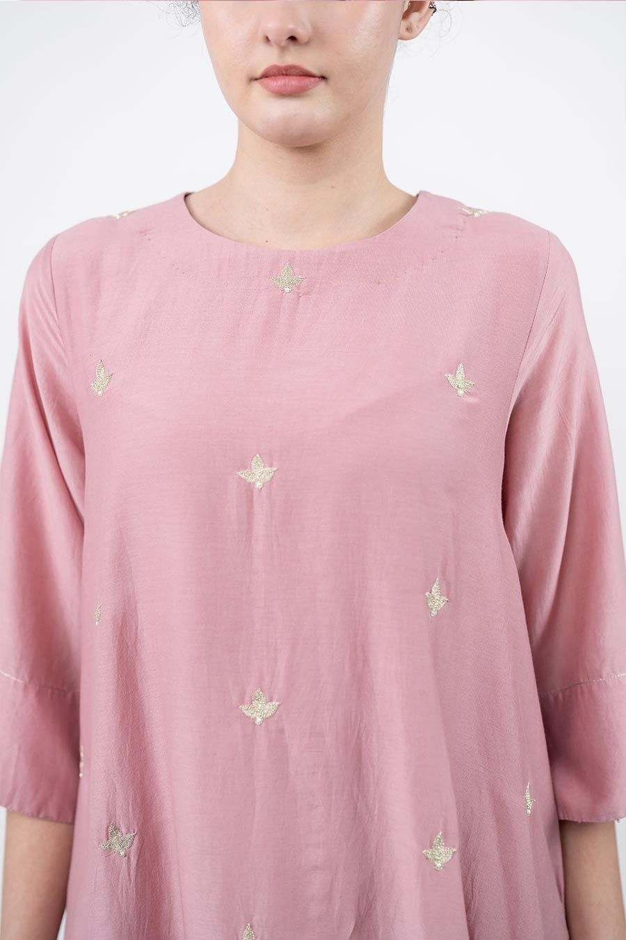 Taara Rose Pink Cotton Silk Embroidered Co-Ord Set