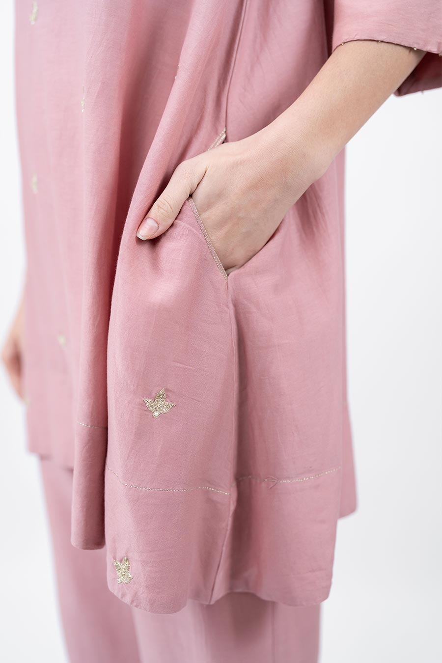 Taara Rose Pink Cotton Silk Embroidered Co-Ord Set