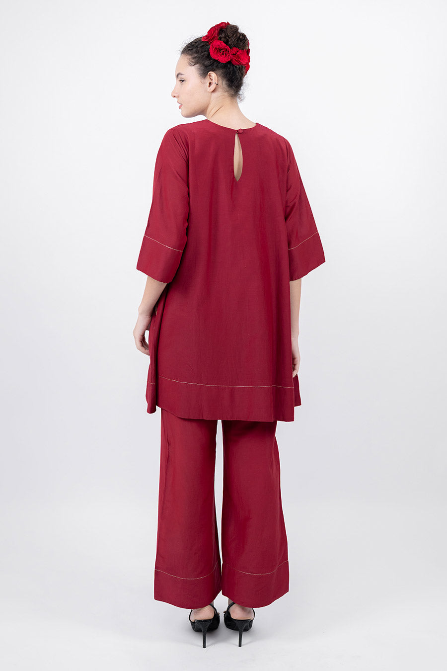 Taara Maroon Cotton Silk Embroidered Co-Ord Set