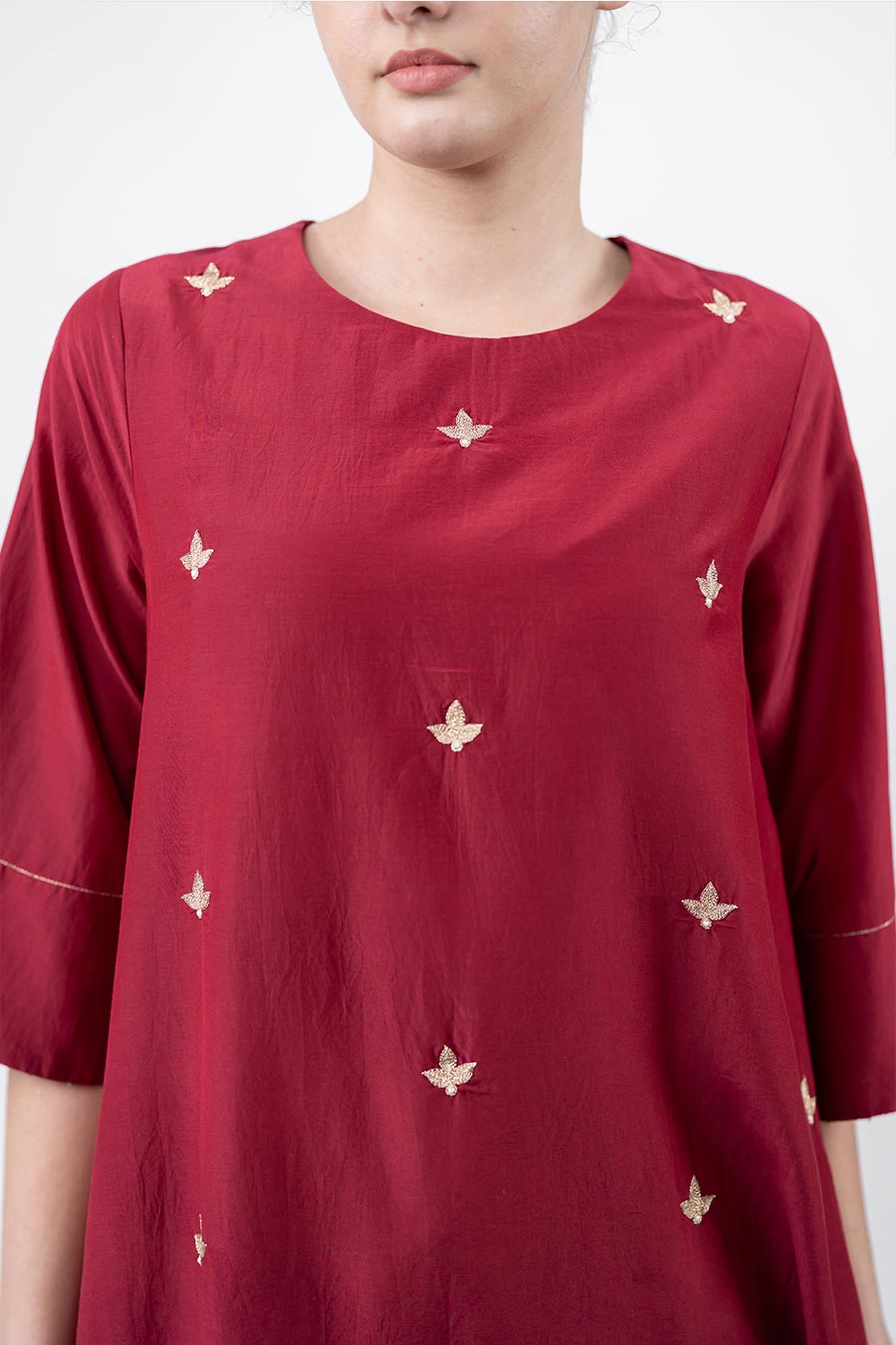 Taara Maroon Cotton Silk Embroidered Co-Ord Set