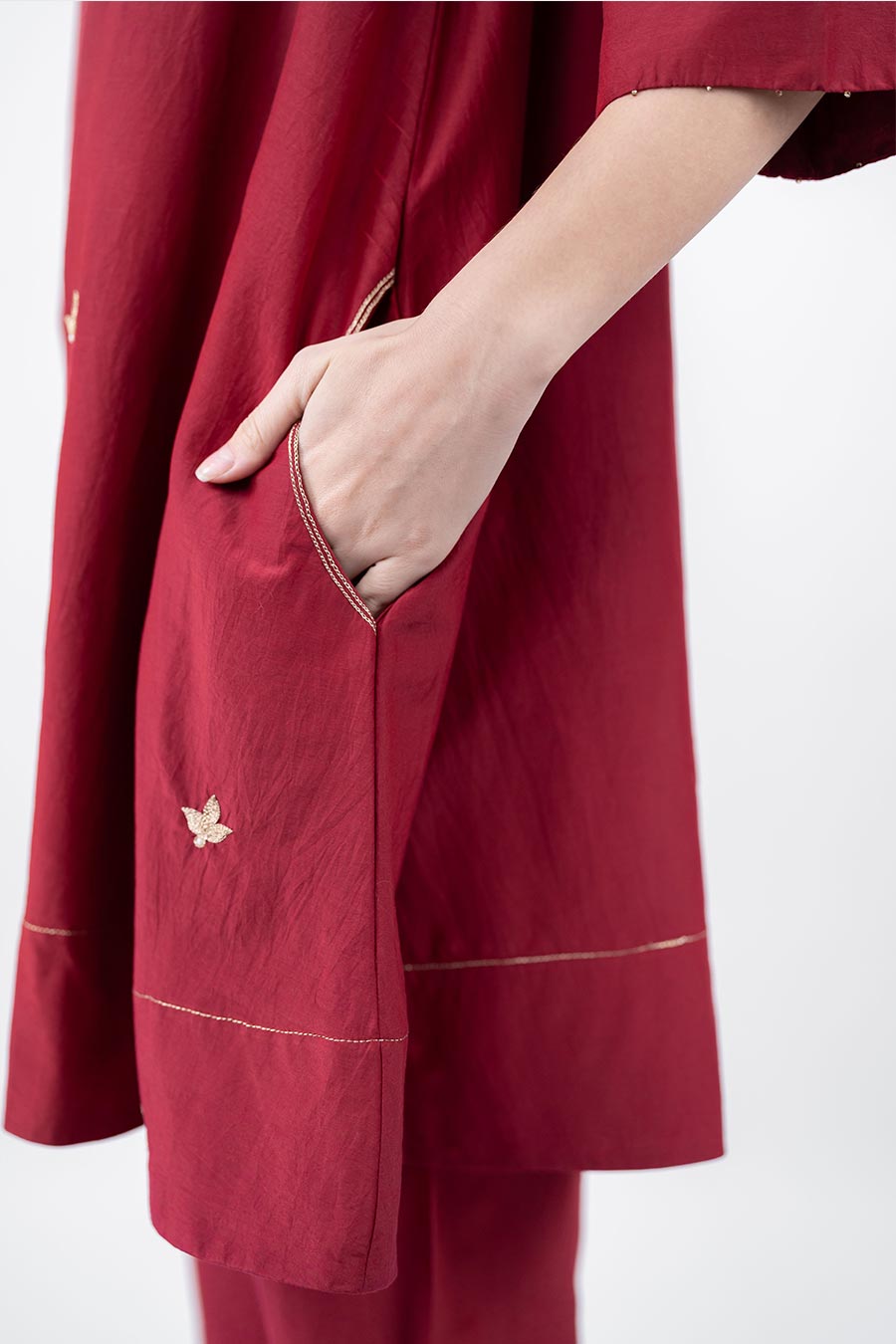 Taara Maroon Cotton Silk Embroidered Co-Ord Set