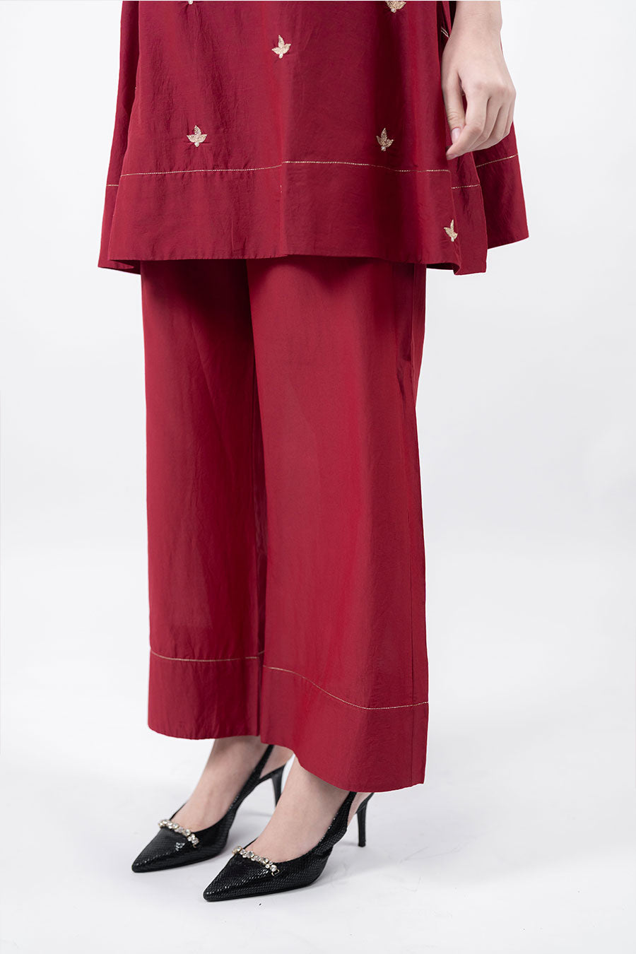 Taara Maroon Cotton Silk Embroidered Co-Ord Set