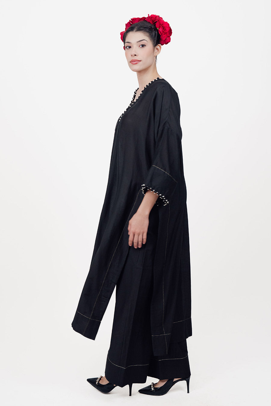 Sitaara Black Cotton Silk Kaftan Co-Ord Set